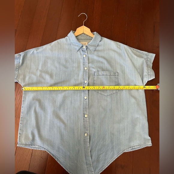 Madewell Denim Short-Sleeve Tie-Front Shirt in Hillford Wash Blue Sz S oversized - Picture 14 of 14